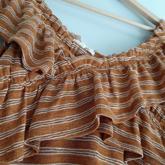 MAURICES Ruffled Fine Knit Tank Top Tan & White Striped Sz XL - Picture 5 of 10
